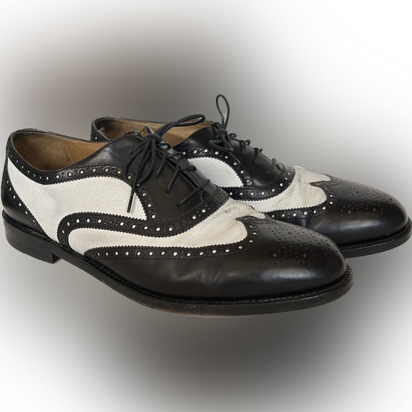Cole Haan Other - COLE HAAN Abraham I MADE IN ITALY BLACK WHITE LEATHER Wingtip Oxford sz 9.5M